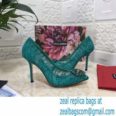 Dolce  &  Gabbana Heel 10.5cm Taormina Lace Pumps Green with Crystals 2021